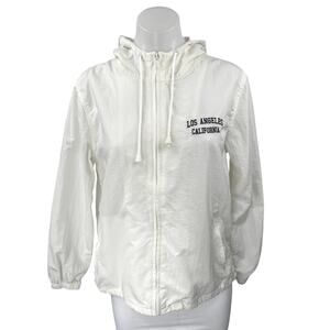 Brandy Melville J. Galt White Los Angeles Hoodie Hooded Windbreaker Jacket Sz S